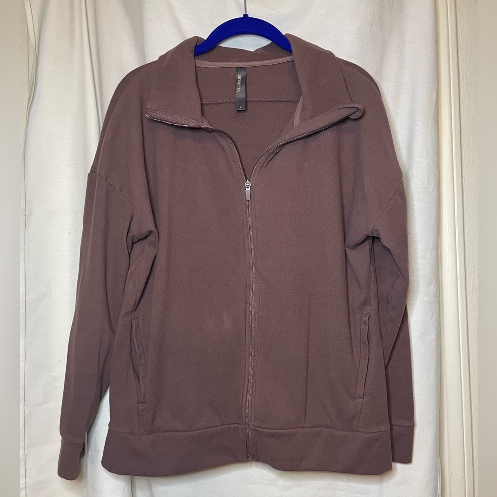 Mondetta Mauve Purple Zip Up Fleece Sweater w/ Two Side Pockets Size L